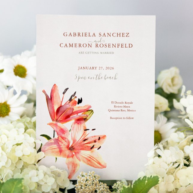 Floral Watercolor Lillies Terracotta Invitation (Creator Uploaded)