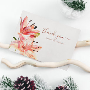Floral Watercolor Lillies Terracotta Thank You Card