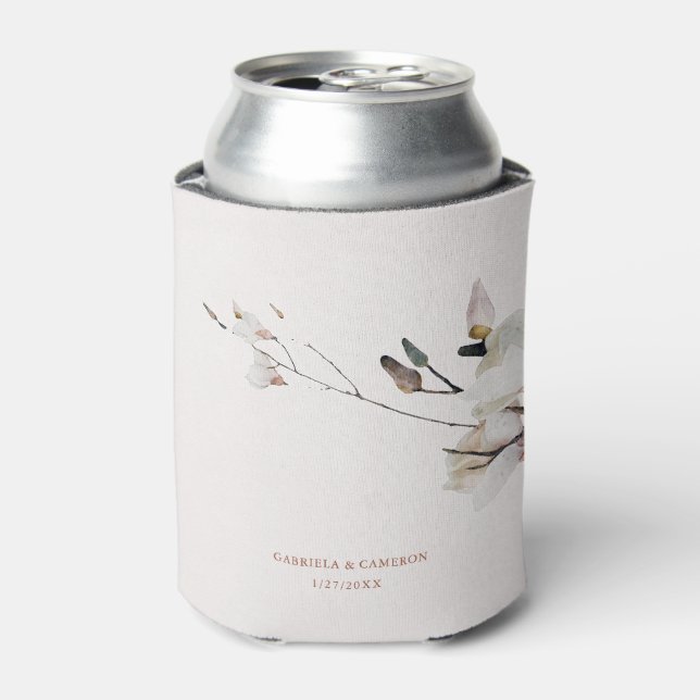 Floral Watercolor Magnolia Terracotta Can Cooler (Can Front)