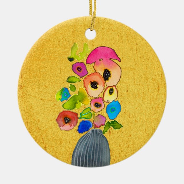 Floral watercolor modern flower art ceramic ornament (Front)