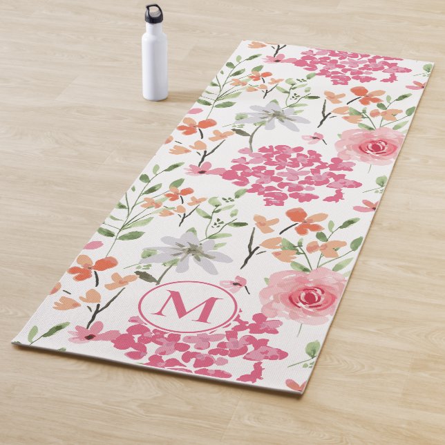 Floral Watercolor Modern Pastel Monogram Custom Yoga Mat (In Situ)