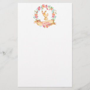 Floral Watercolor Mom and Baby Girl Bunny Shower Stationery