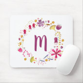 Floral Watercolor Monogram Mouse Pad (With Mouse)