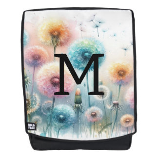 Floral watercolor monogram pink blue dandelions  backpack