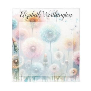 Floral watercolor monogram pink blue dandelions  notepad