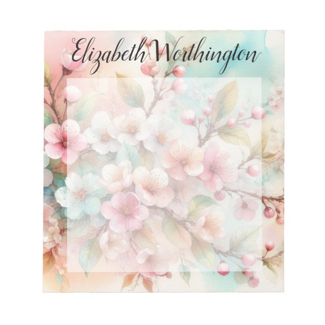 Floral watercolor monogram pink cherry blossoms  notepad (Front)