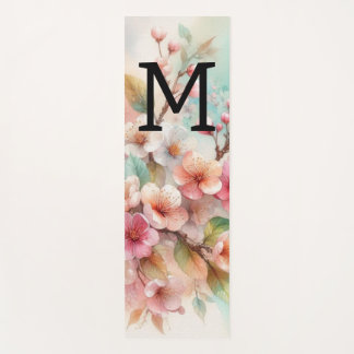 Floral watercolor monogram pink cherry blossoms  yoga mat