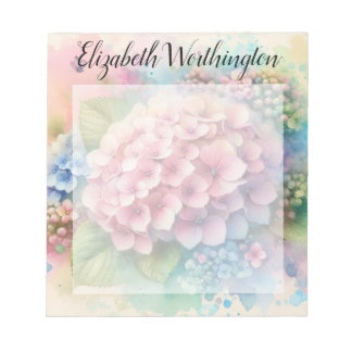 Floral watercolor monogram pink hydrangea  notepad