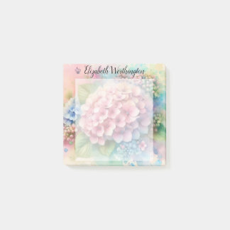 Floral watercolor monogram pink hydrangea  post-it notes