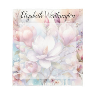 Floral watercolor monogram pink magnolia flowers  notepad
