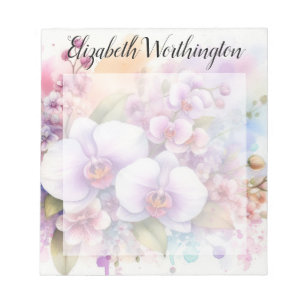 Floral watercolor monogram pink orchid flowers notepad