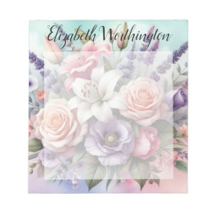 Floral watercolor monogram pink purple flowers  notepad
