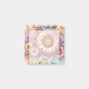 Floral watercolor monogram pink yellow sunflower post-it notes