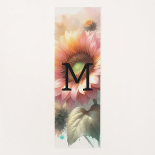 Floral watercolor monogram pink yellow sunflower yoga mat