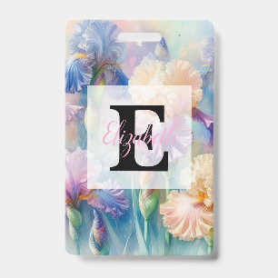 Floral watercolor monogram purple iris flowers badge