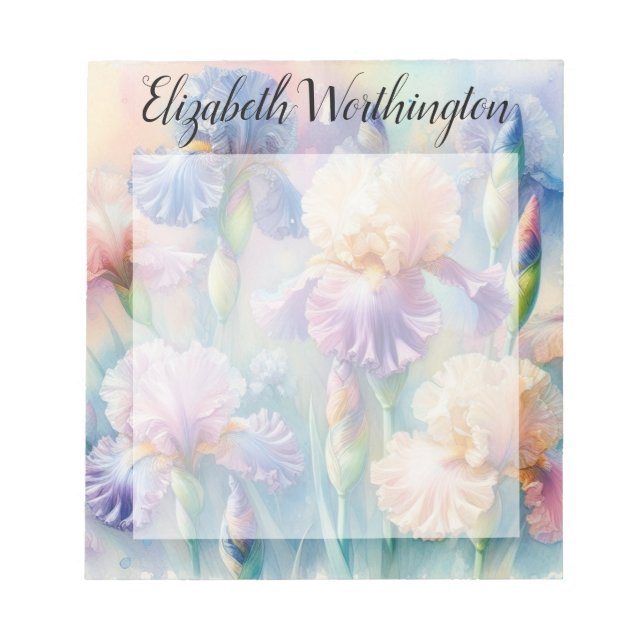Floral watercolor monogram purple iris flowers notepad (Front)