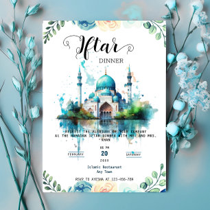 Floral Watercolor Mosque ramadan Iftar Invitation