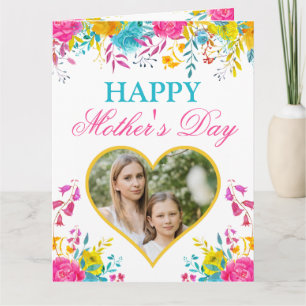Floral Watercolor Mother’s Day Heart Photo Card