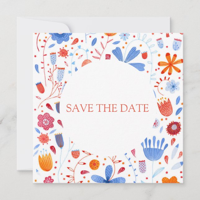 Floral Watercolor Orange Blue Invitation (Front)