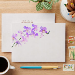 Floral Watercolor Orchids Terracotta Wedding Envelope