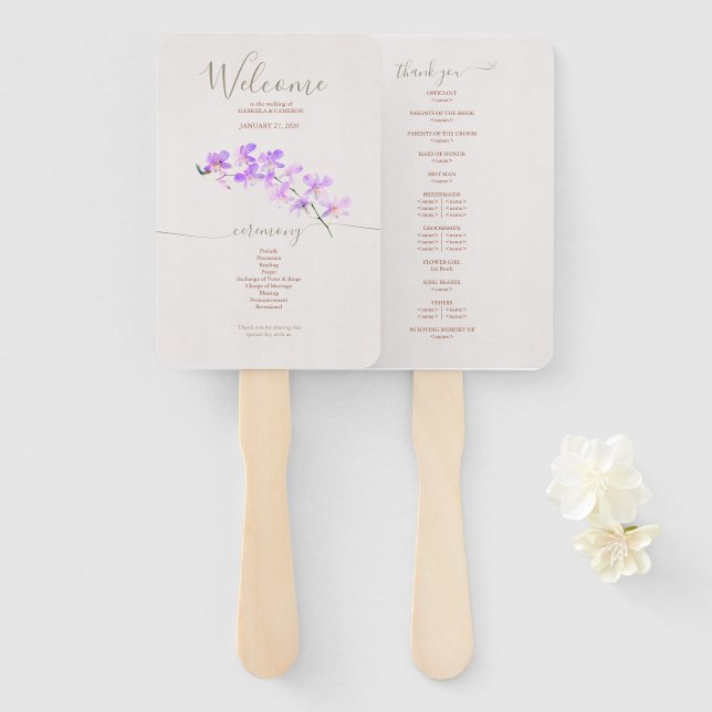 Floral Watercolor Orchids Terracotta Wedding Hand Fan (Front and Back)