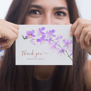 Floral Watercolor Orchids Terracotta Wedding Thank You Card