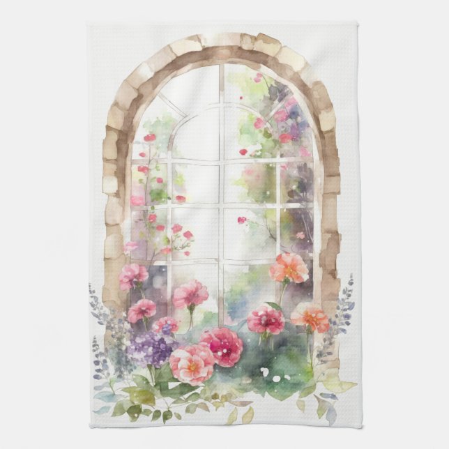 Floral Watercolor Painted Arch Kitchen Towel (Vertical)