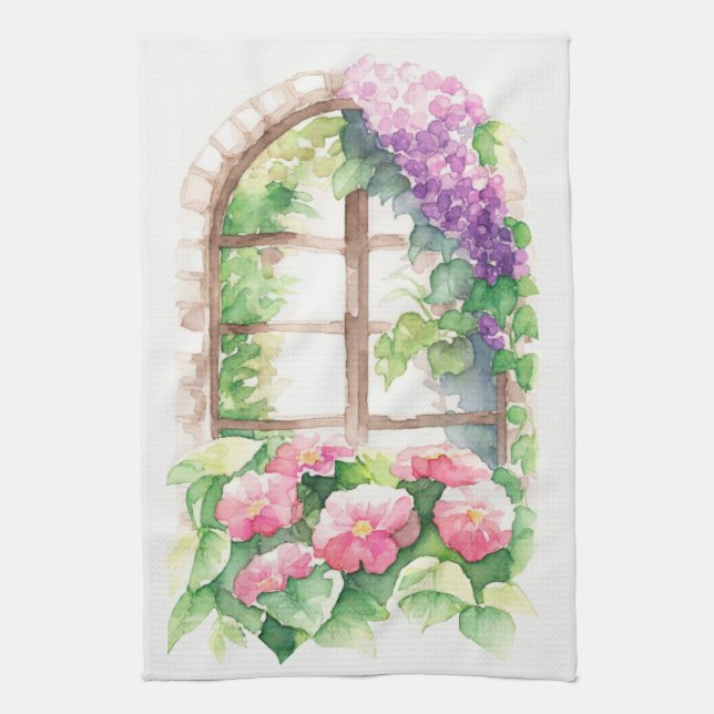 Floral Watercolor Painted Arch Kitchen Towel (Vertical)