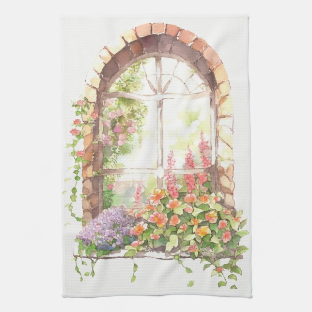 Floral Watercolor Painted Arch Kitchen Towel (Vertical)