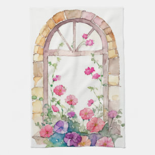 Floral Watercolor Painted Arch Kitchen Towel
