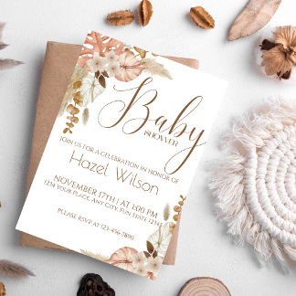 Floral Watercolor Pampas Grass Fall Baby Shower  Invitation
