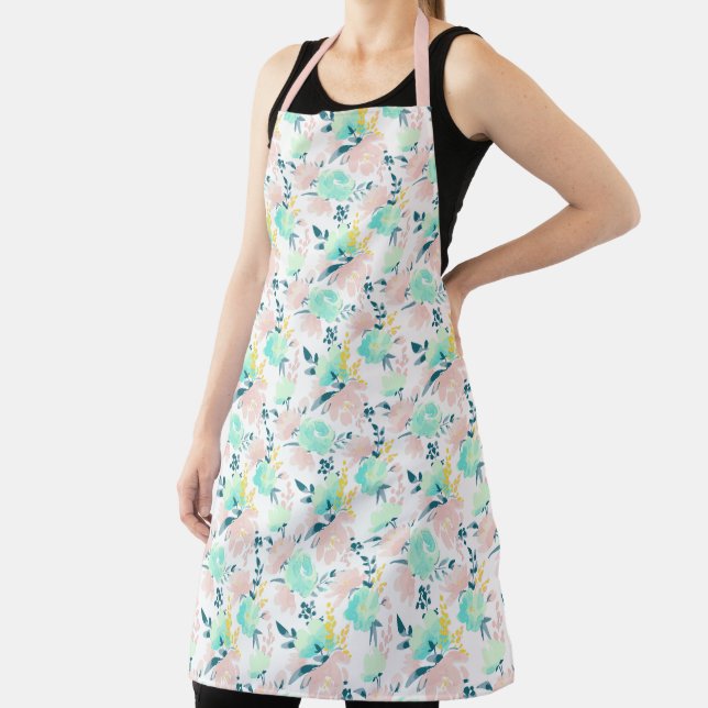 Floral Watercolor Pattern Apron (Insitu)