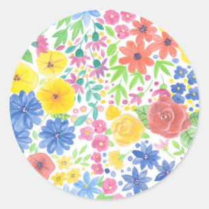 Floral watercolor pattern classic round sticker