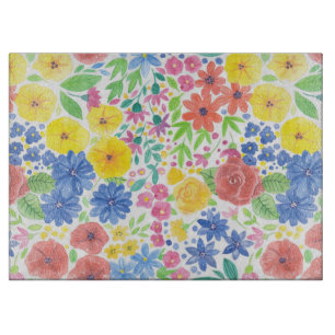 Floral watercolor pattern cutting board
