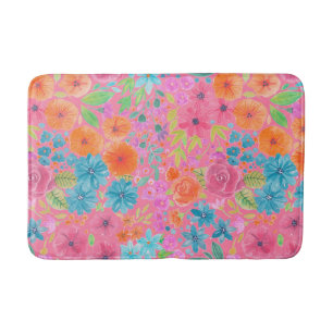 Floral watercolor pattern in pink bath mat