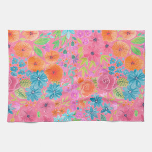 Floral watercolor pattern in pink kitchen towel