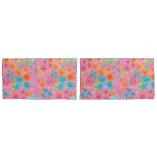 Floral watercolor pattern in pink pillowcase