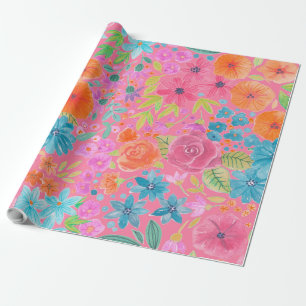 Floral watercolor pattern in pink wrapping paper