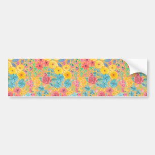 Floral watercolor pattern in yellow bumper sticker