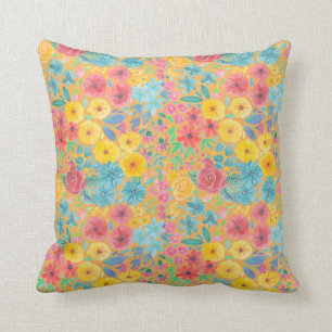 Floral watercolor pattern in yellow throw pillow