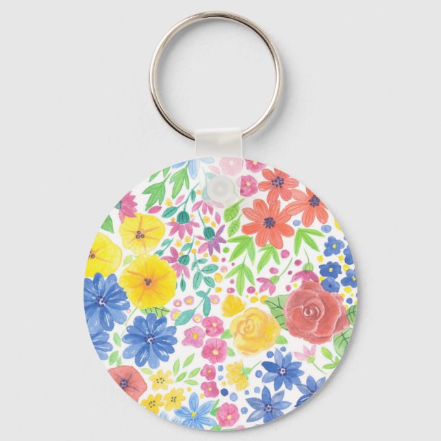 Floral watercolor pattern keychain (Front)