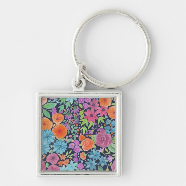 Floral watercolor pattern keychain (Front)