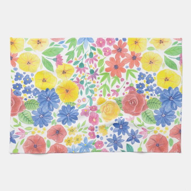 Floral watercolor pattern kitchen towel (Horizontal)