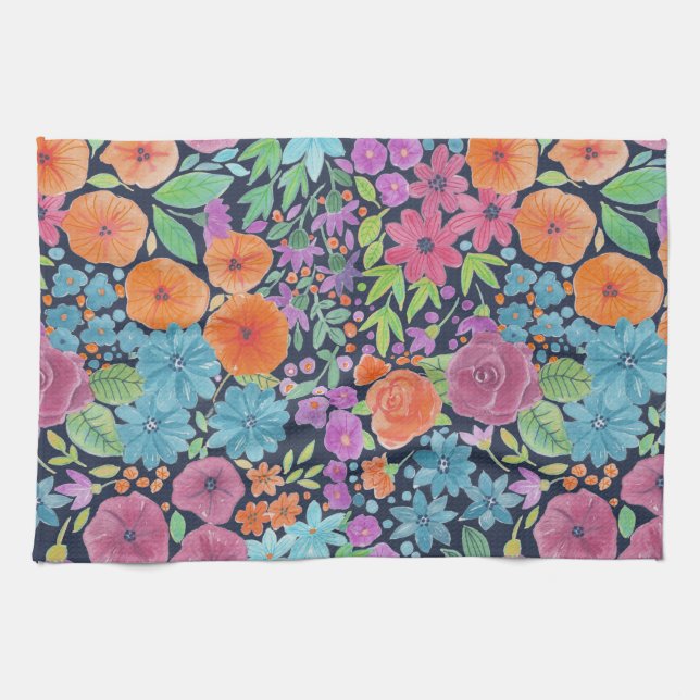 Floral watercolor pattern kitchen towel (Horizontal)