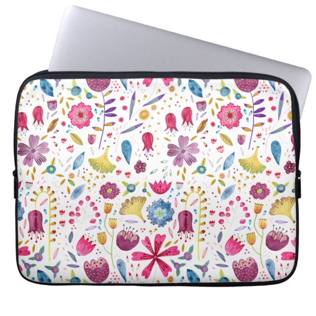 Floral Watercolor Pattern Laptop Sleeve (Front)