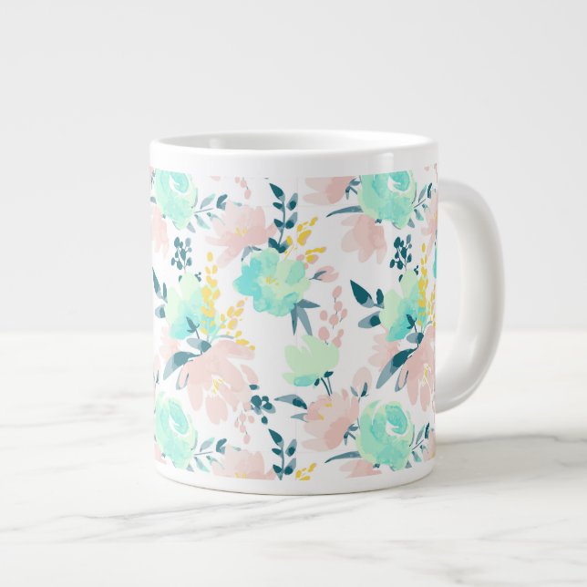 Floral Watercolor Pattern Large Coffee Mug (Front Right)