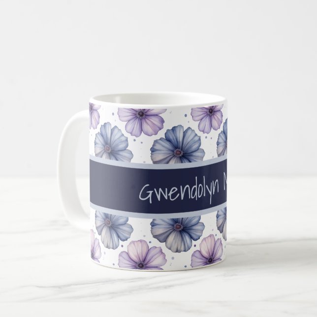 Floral Watercolor Pattern Lavender and Blue Coffee Mug (Front Left)