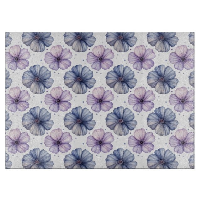 Floral Watercolor Pattern Lavender and Blue Cutting Board (Front)