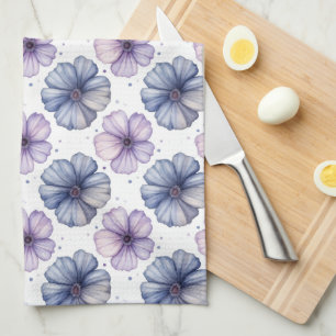 Floral Watercolor Pattern Lavender and Blue Kitchen Towel