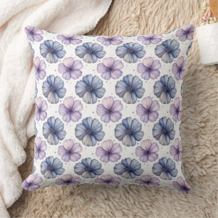 Floral Watercolor Pattern Lavender and Blue Throw Pillow
